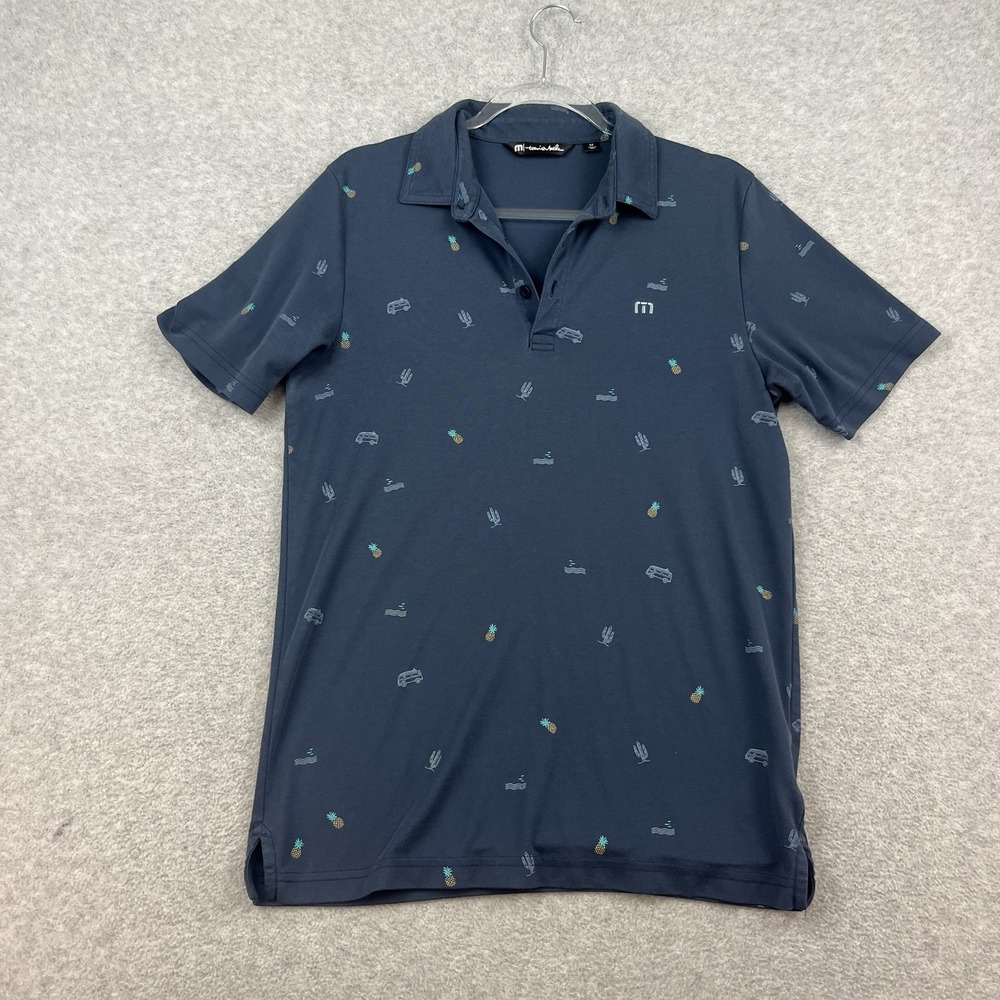 Travis Mathew Golf Polo Shirt Mens M Bricktown Heather Pineapple Cocktail Print